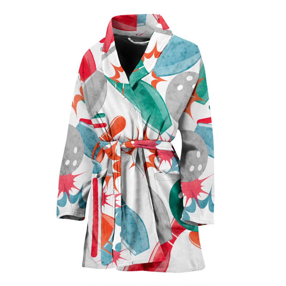 Watercolor Bowling Pattern Women'S Bathrobe
