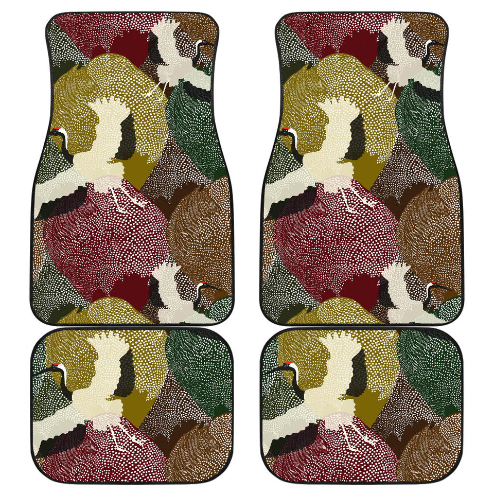 Japanese Cranes Flying Forest Dot Pattern Front And Back Car Mats
