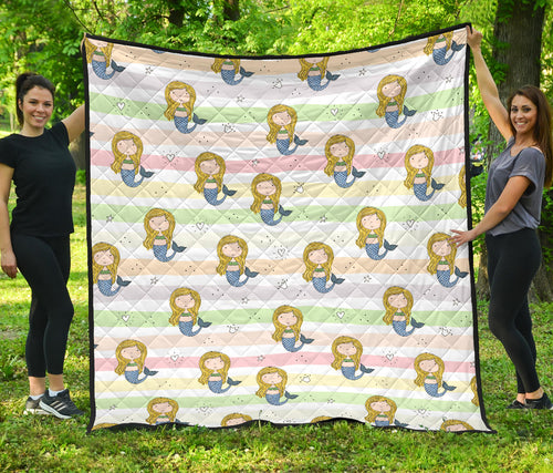 Cute Hand Drawn Mermaid Premium Quilt