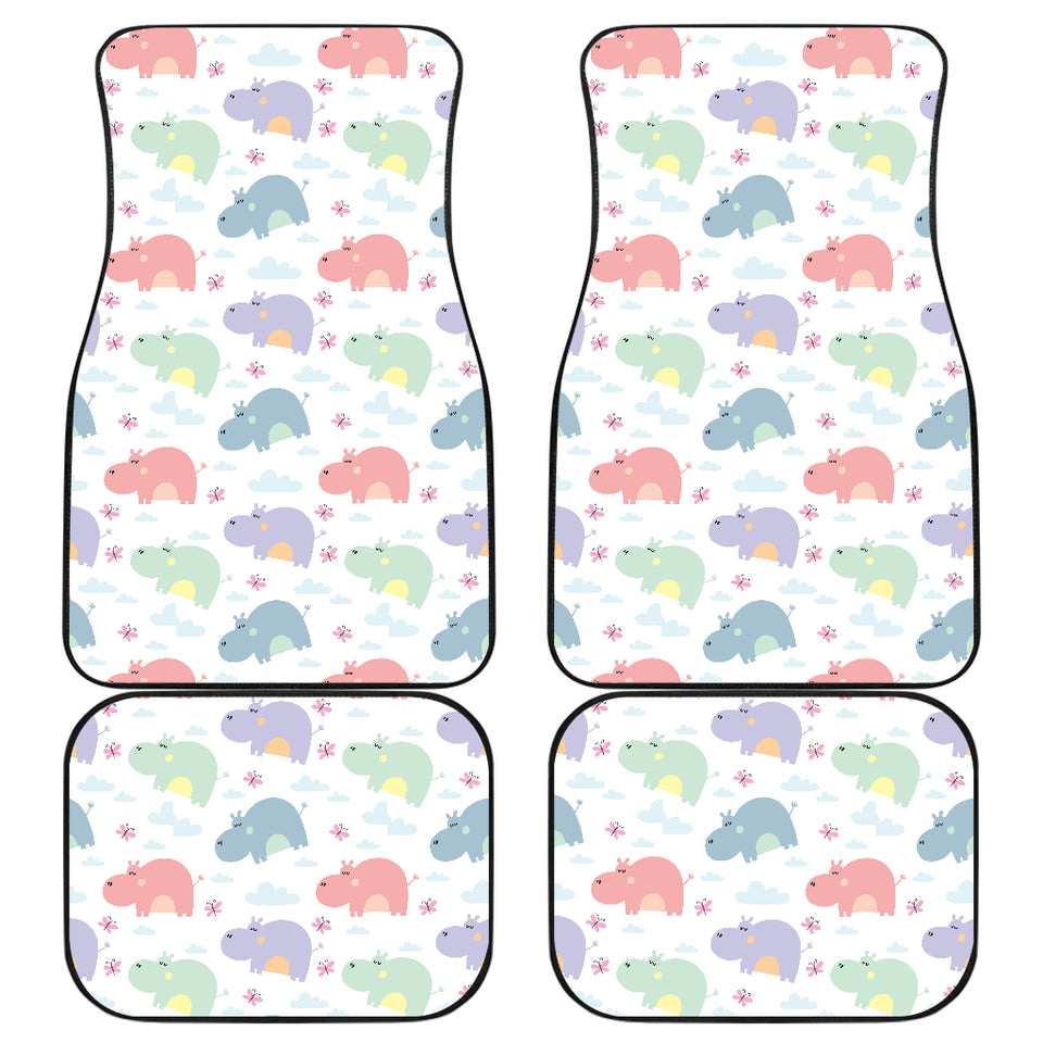 Hippopotamus Pattern Print Design 03 Front and Back Car Mats
