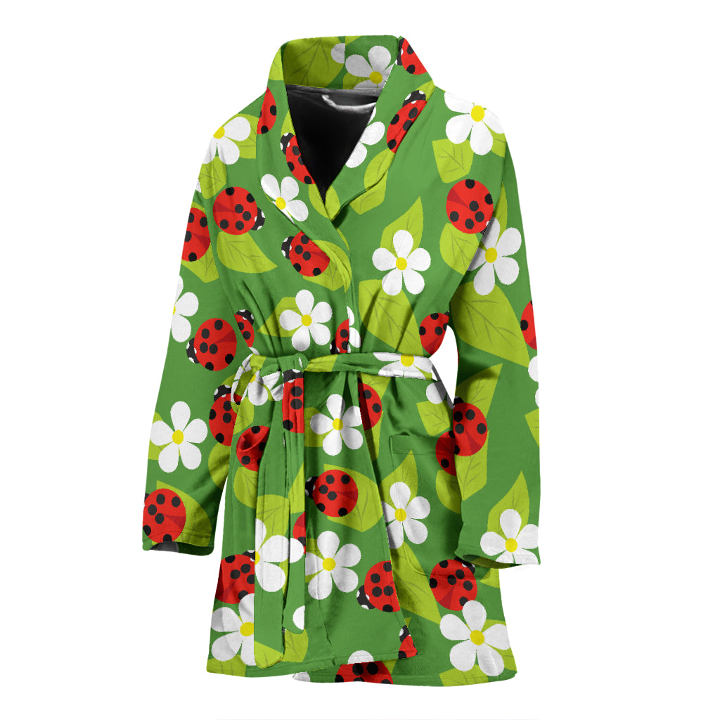 Ladybug Pattern Print Design 01 Women's Bathrobe