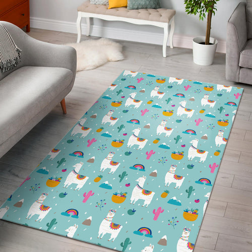 Llama Alpaca Cactus Leaves Pattern Area Rug