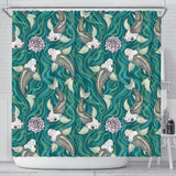 Koi Fish Carp Fish Lotus Pattern Shower Curtain Fulfilled In US