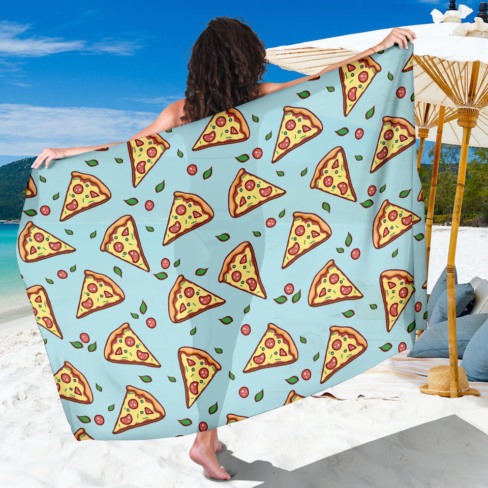 Hand Drawn Pizza Blue Background Sarong