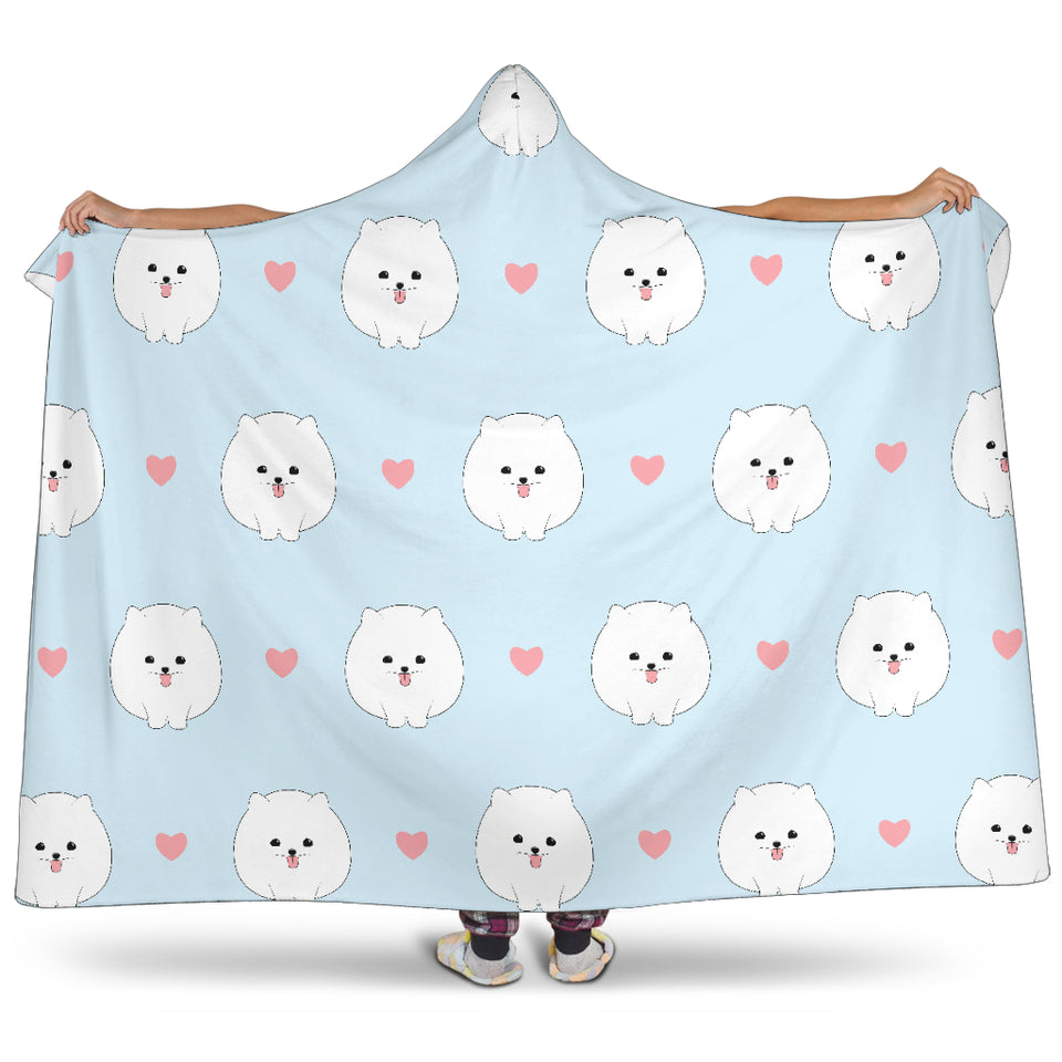 White Cute Pomeranian Pattern Hooded Blanket