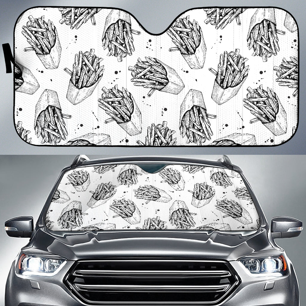Hand Drawn French Fries Pattern Car Sun Shade