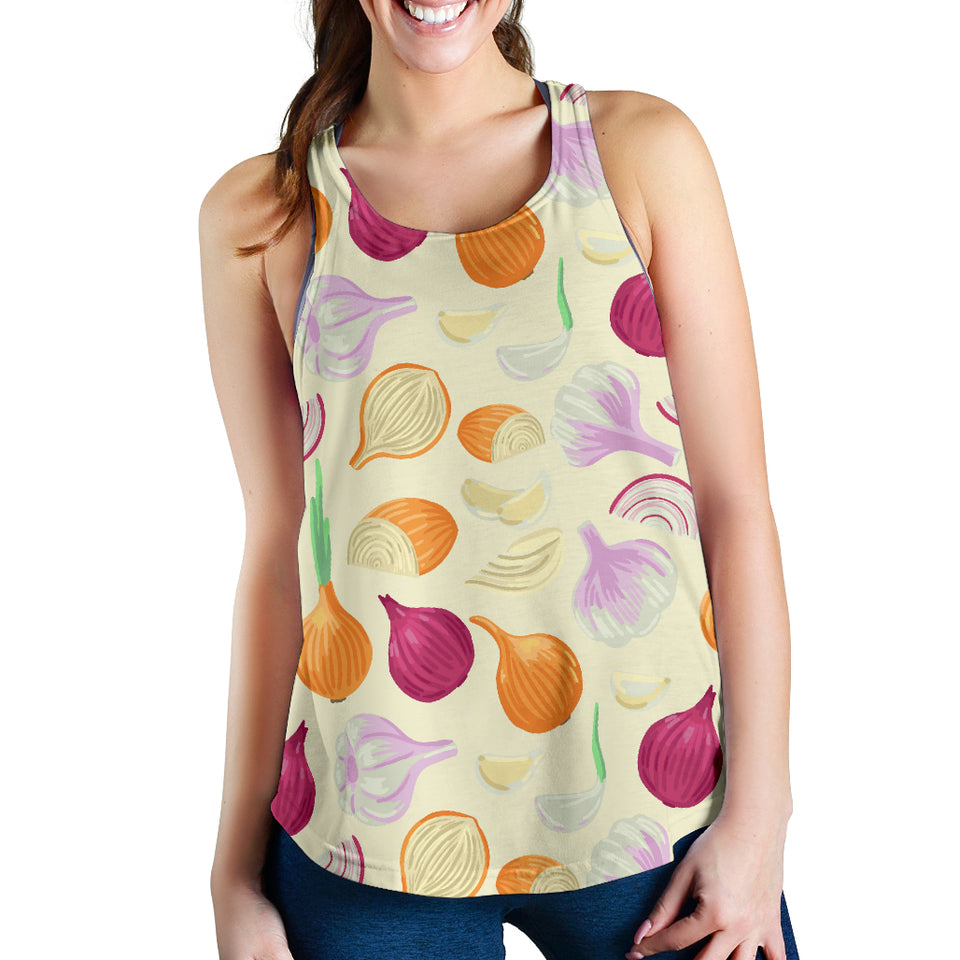 Onion garlic white red pattern Women Racerback Tank Top