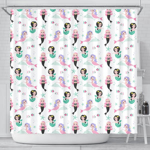 Cute Mermaid Dolphin Fish Starfish Pattern Shower Curtain Fulfilled In US