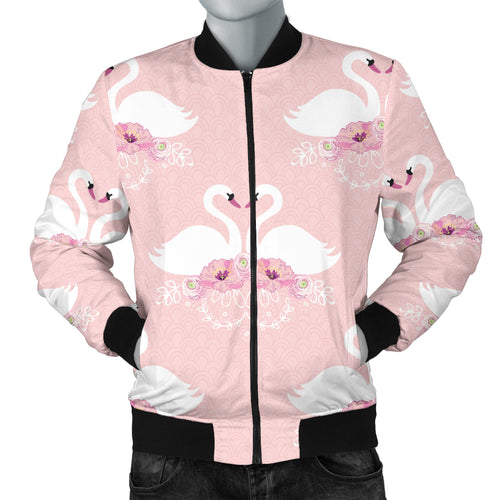 White Swan And Flower Love Pattern Men'S Bomber Jacket