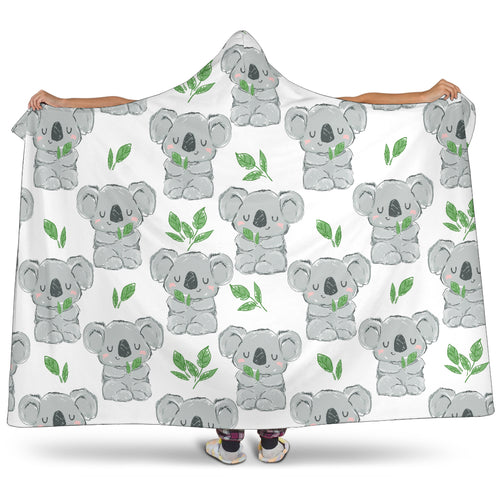 Hand Drawn Koala Leaves Pattern Hooded Blanket
