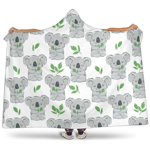 Hand Drawn Koala Leaves Pattern Hooded Blanket
