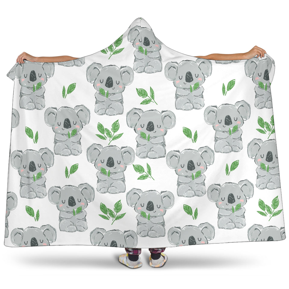 Hand Drawn Koala Leaves Pattern Hooded Blanket