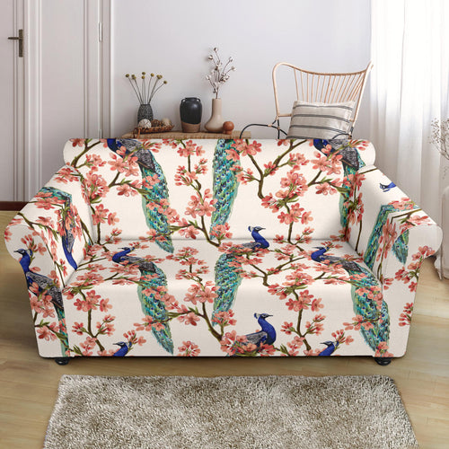 Peacock Tropical Flower Pattern Loveseat Couch Slipcover