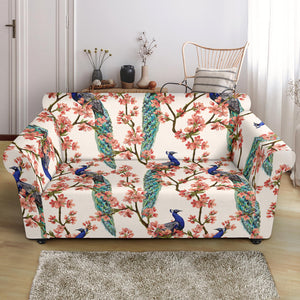 Peacock Tropical Flower Pattern Loveseat Couch Slipcover