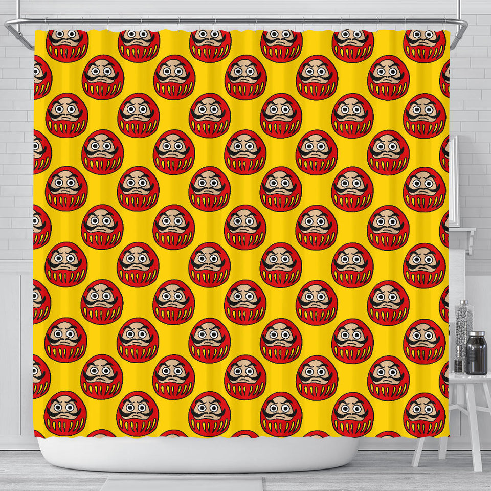 Daruma Japanese Wooden Doll Yellow Background Shower Curtain Fulfilled In US
