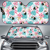 Toucan Tropical Flower Leave Pattern Car Sun Shade