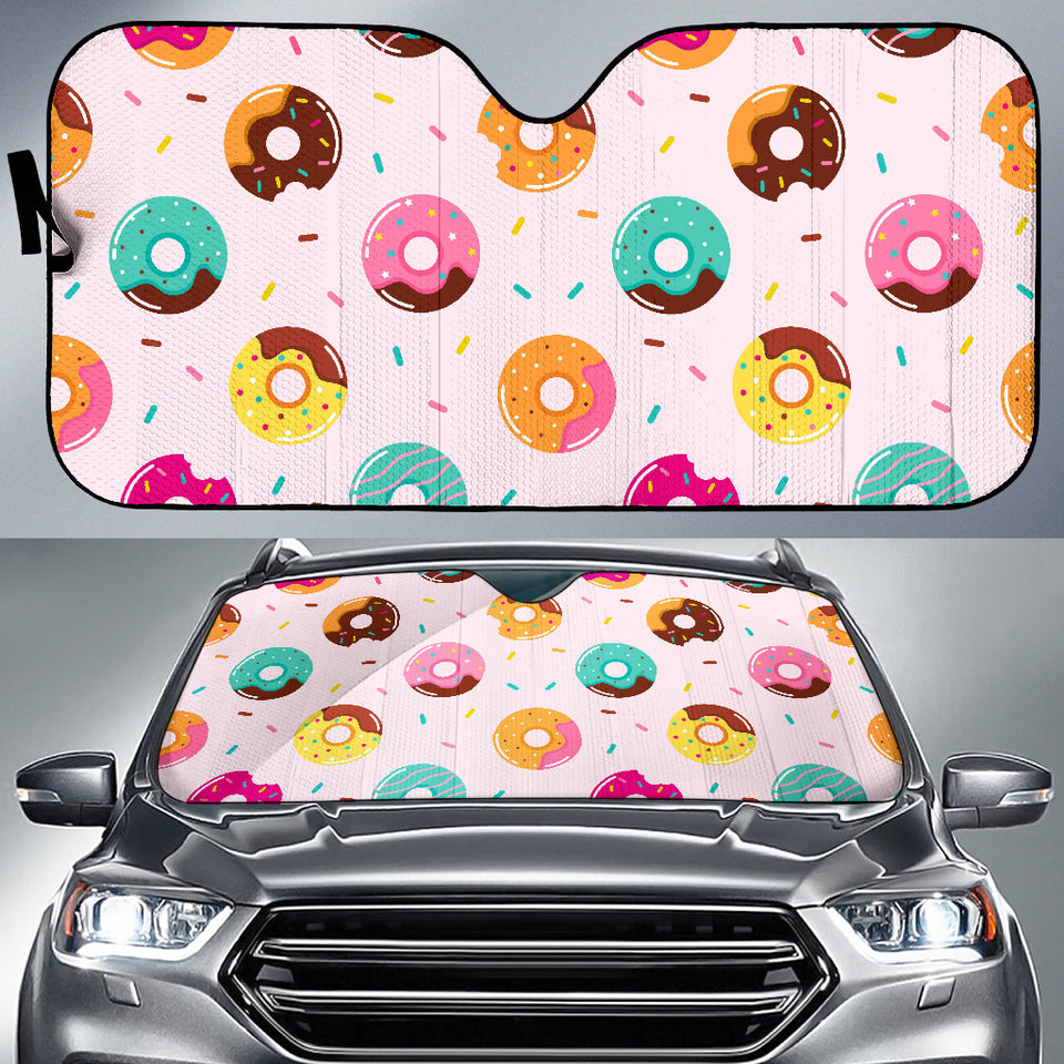 Donut Pattern Glaze Pink Background Car Sun Shade