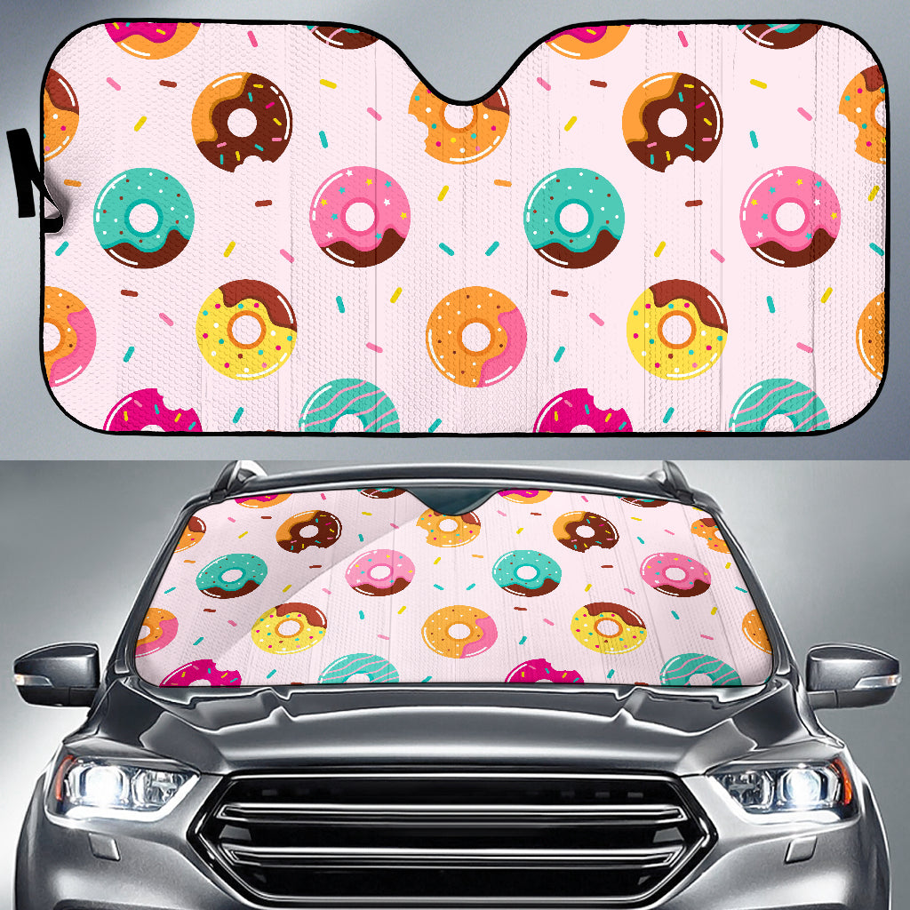 Donut Pattern Glaze Pink Background Car Sun Shade