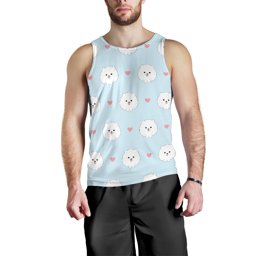 White cute pomeranian pattern Men Tank Top