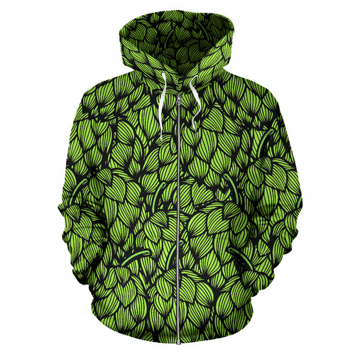 Green Hop Pattern Zip Up Hoodie