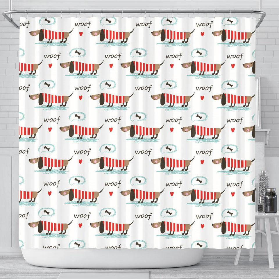 Cute Dachshund Bone Pattern Shower Curtain Fulfilled In US