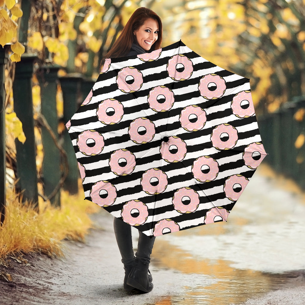 Donuts Pink Icing Striped Pattern Umbrella