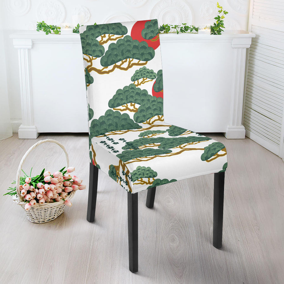 Bonsai Red Sun Japanese Pattern Dining Chair Slipcover