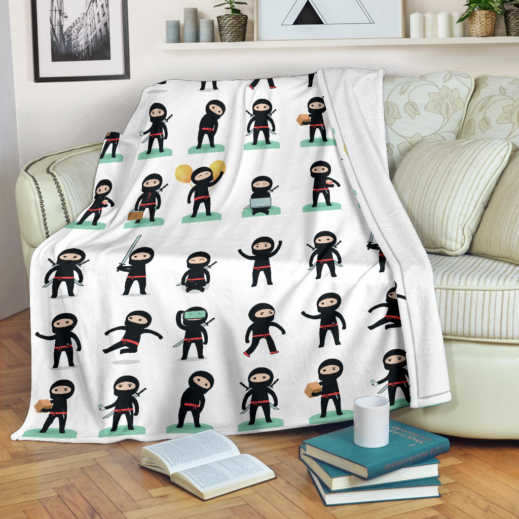 Cute Ninja Katana Sword Pattern Premium Blanket