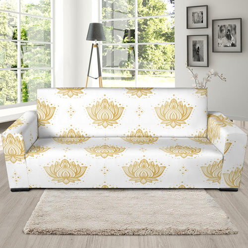 Gold Ornamental Lotue Waterlily Symbol Pattern Sofa Slipcover