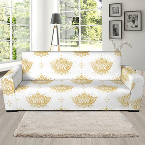 Gold Ornamental Lotue Waterlily Symbol Pattern Sofa Slipcover
