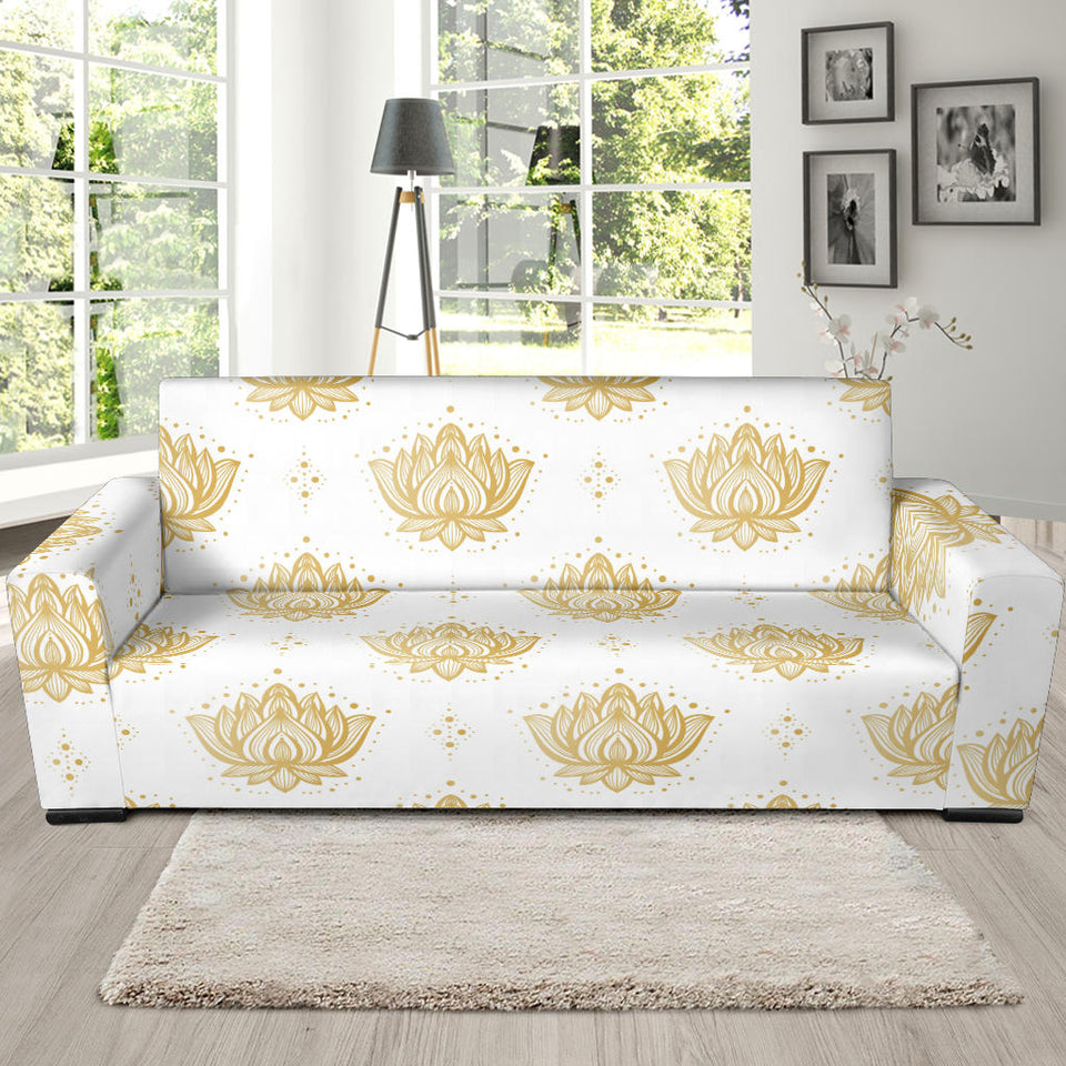Gold Ornamental Lotue Waterlily Symbol Pattern Sofa Slipcover