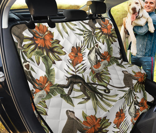 Monkey Red Hibiscus Flower Palm Leaves Floral Pattern Dog Car Seat Covers