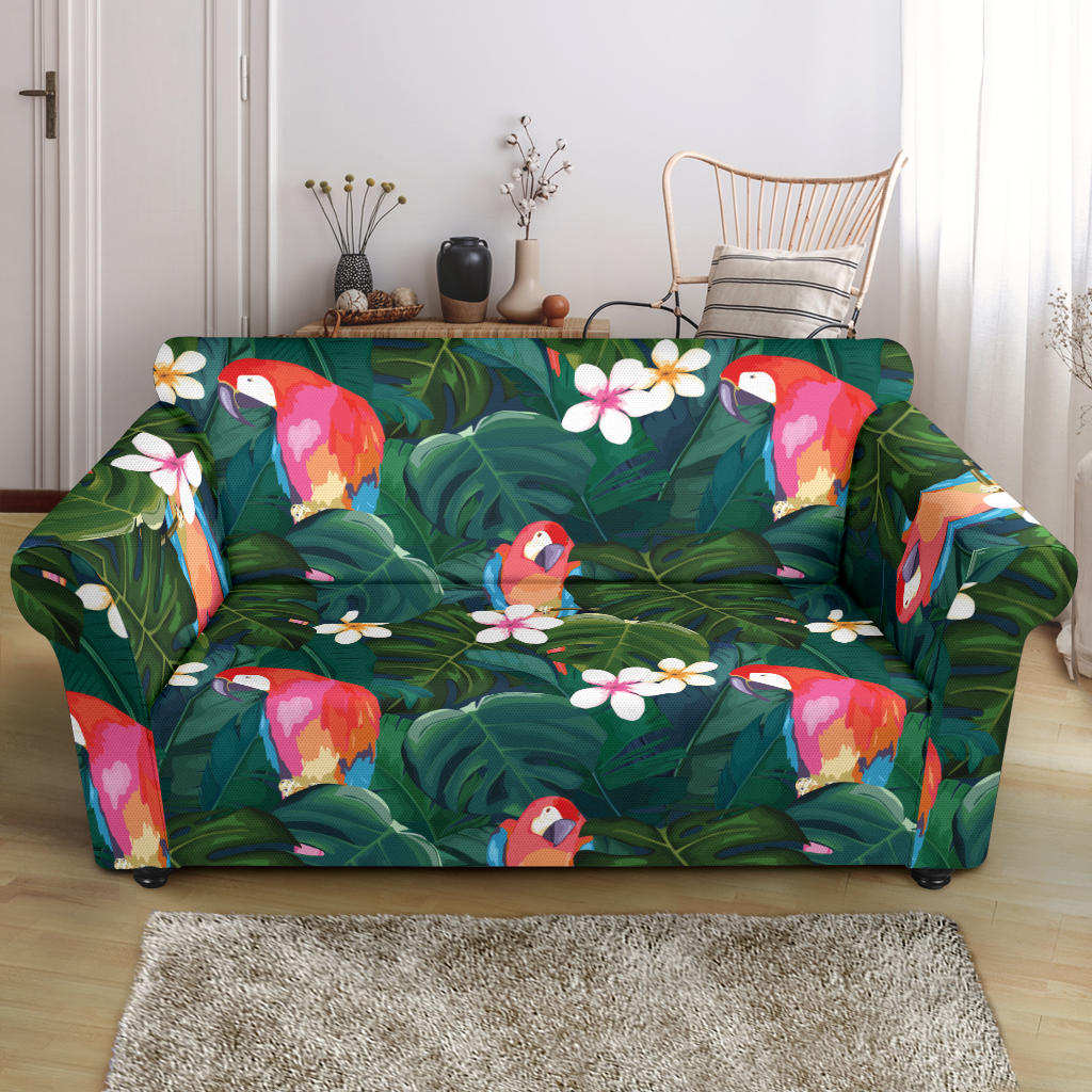 Parrot Palm Tree Leaves Flower Hibiscus Pattern Loveseat Couch Slipcover