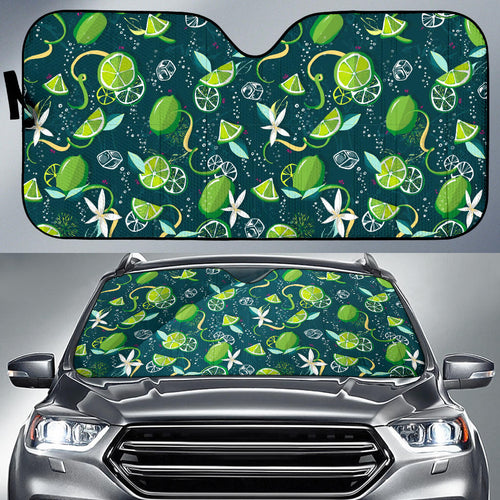Lime Ice Flower Pattern Car Sun Shade