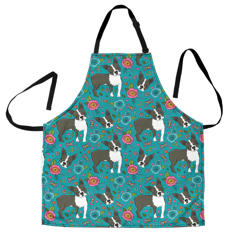 Boston Terrier Beautiful Flower Pattern Adjustable Apron