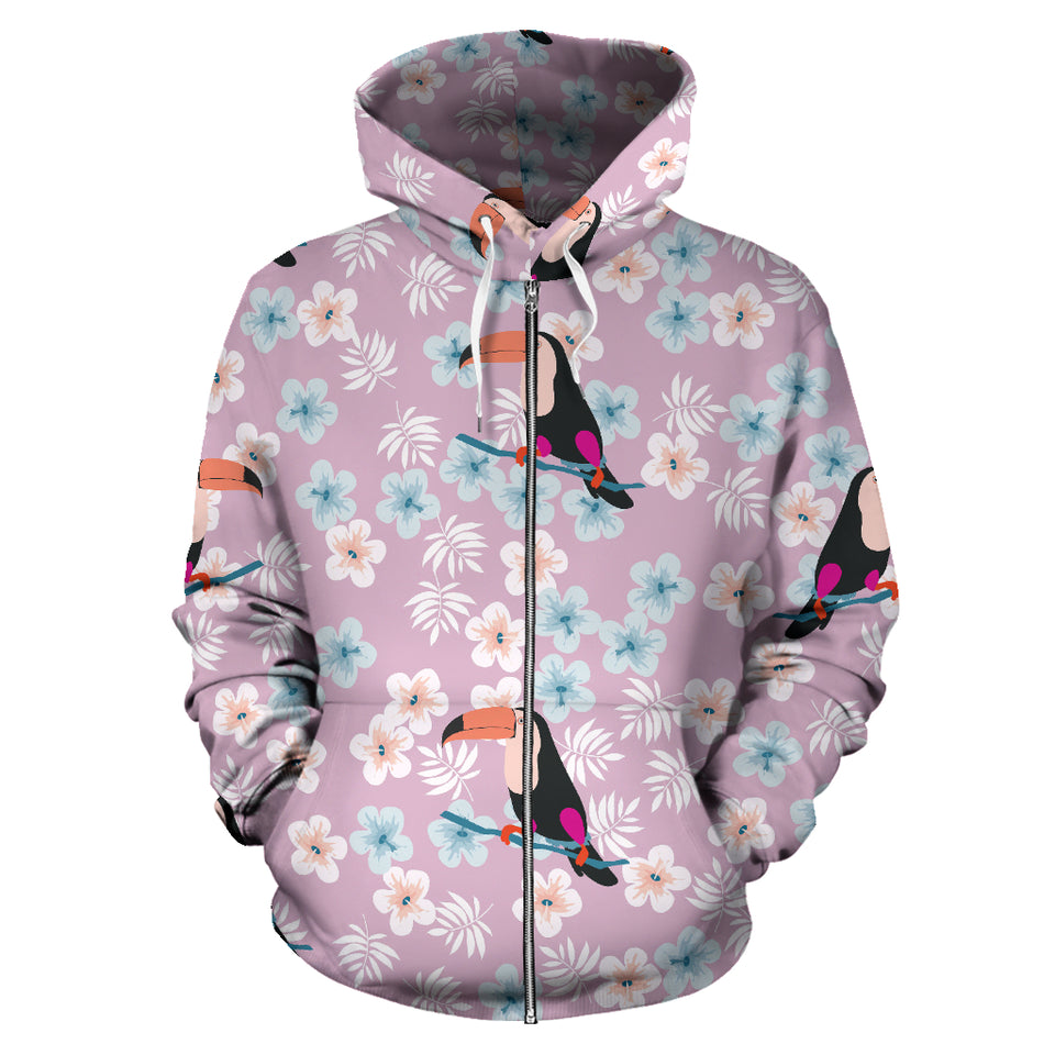 Beautiful Toucan Flower Leaves Zip Up Hoodie