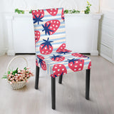 Strawberry Pattern Blue Lines Background Dining Chair Slipcover