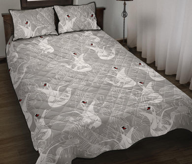 white swan gray background Quilt Bed Set