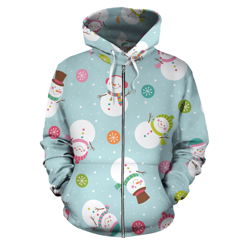 Cute Snowman Snowflake Pattern Zip Up Hoodie