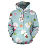 Cute Snowman Snowflake Pattern Zip Up Hoodie