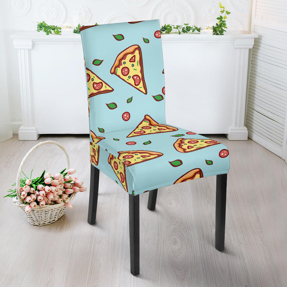 Hand Drawn Pizza Blue Background Dining Chair Slipcover