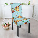 Hand Drawn Pizza Blue Background Dining Chair Slipcover