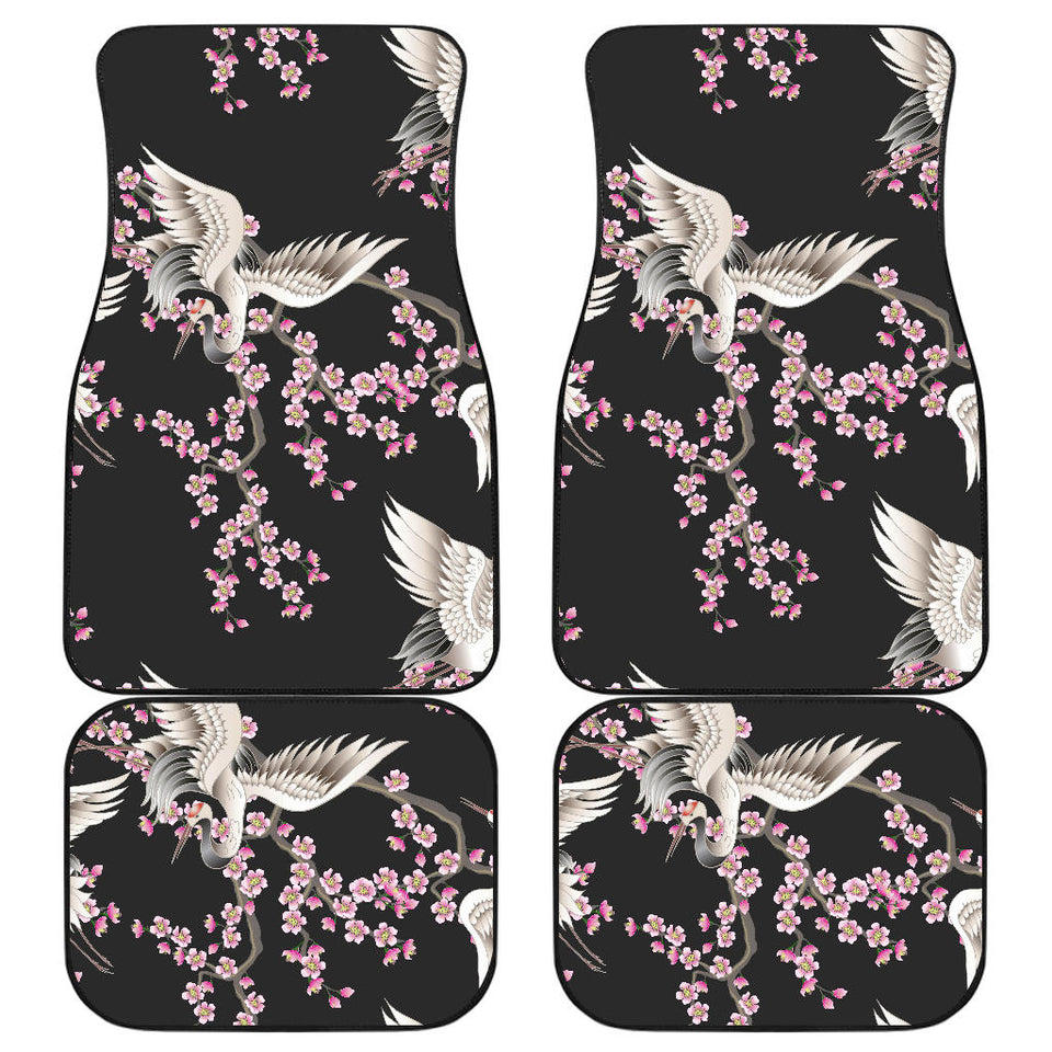 Japanese Crane Pink Sakura Pattern Front And Back Car Mats