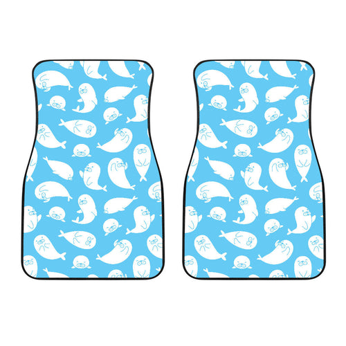 Cute White Sea Lion Seals Pattern Front Car Mats