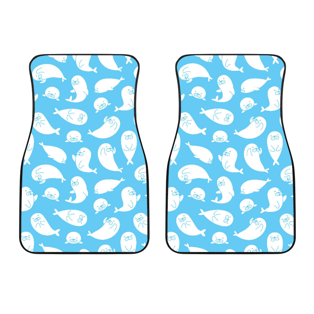 Cute White Sea Lion Seals Pattern Front Car Mats