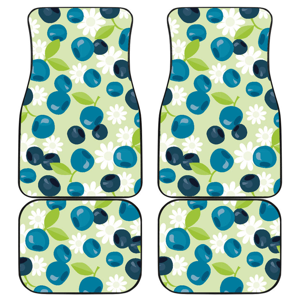 Blueberry Flower Pattern Front And Back Car Mats