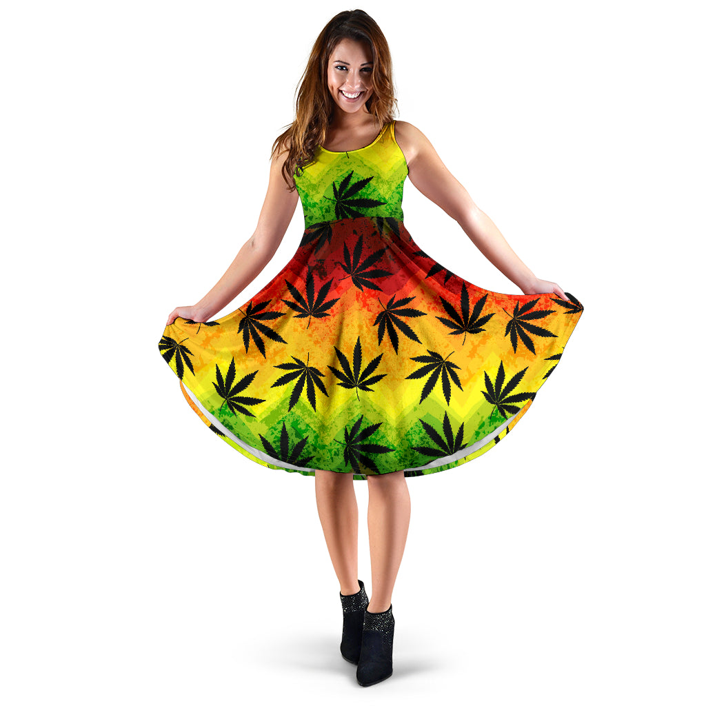 Canabis Marijuana Weed Pattern Print Design 03 Sleeveless Midi Dress