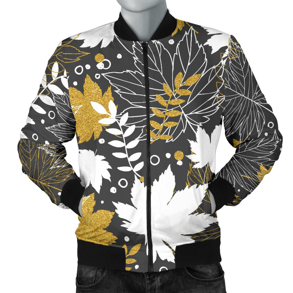 Beautiful Gold Autumn Maple Leaf Pattern Men'S Bomber Jacket