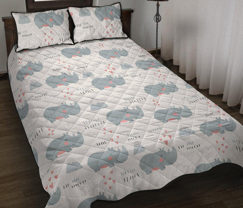 cute rhino heart pattern Quilt Bed Set