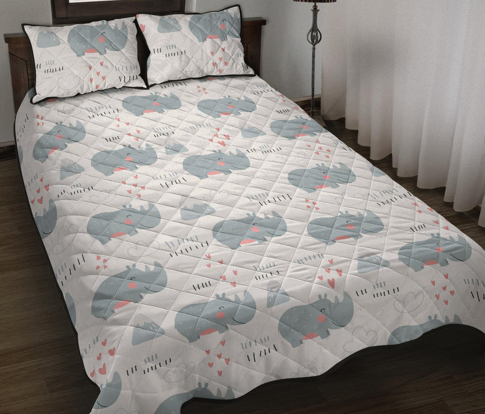 cute rhino heart pattern Quilt Bed Set